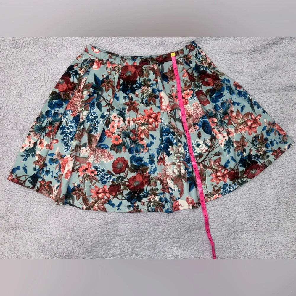 Maude Blue Pleated Floral Skater Skirt Large